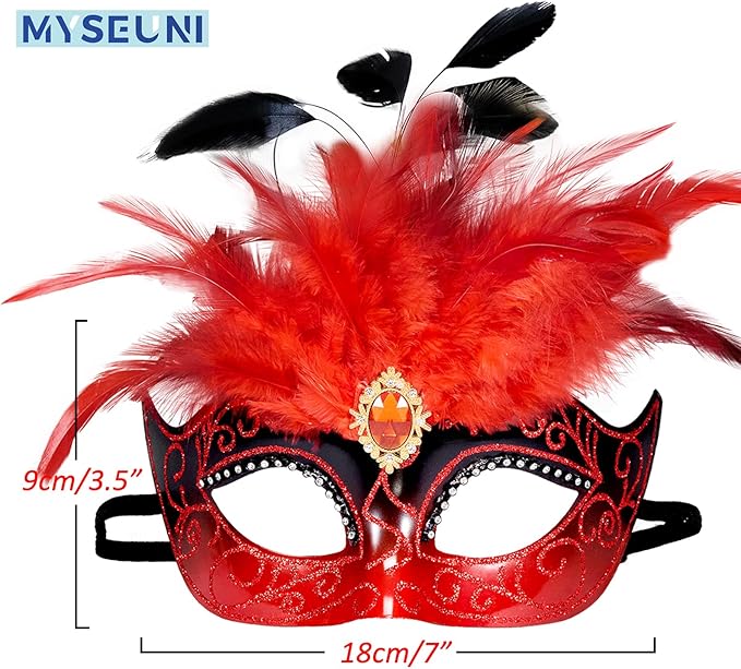 2025 Masquerade Mask for Women with Feathers - Venetian Masquerade Mask for Carnival Ball, Mardi Gras, Prom
