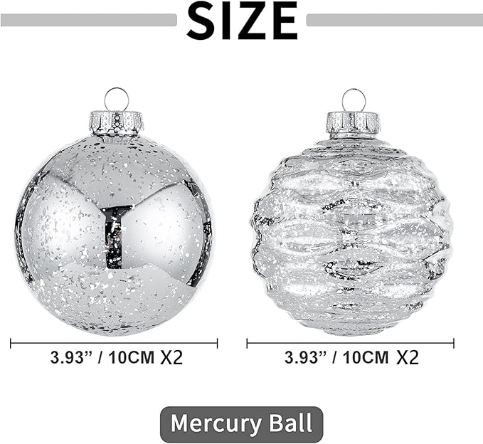 Large Christmas Ball Ornaments, Oversized Shatterproof Plastic Decorative Hanging Mercury Ornaments Ball for Xmas Holiday Party Decorations (Silver, 4.0")