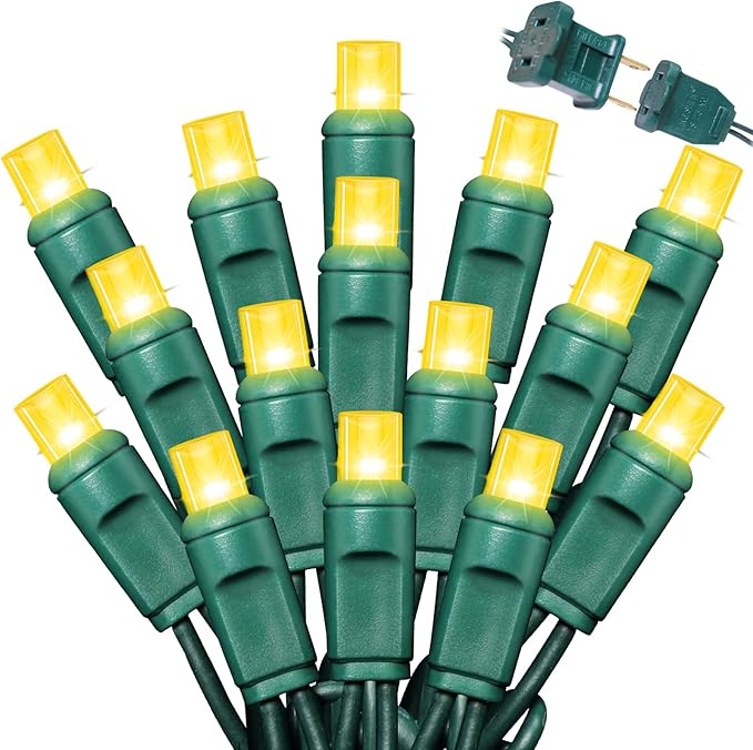 LAMPHOME 100Count (2pk of 50L) String Lights, LED Christmas Lights, 6" SPACING,Green Wire,Yellow
