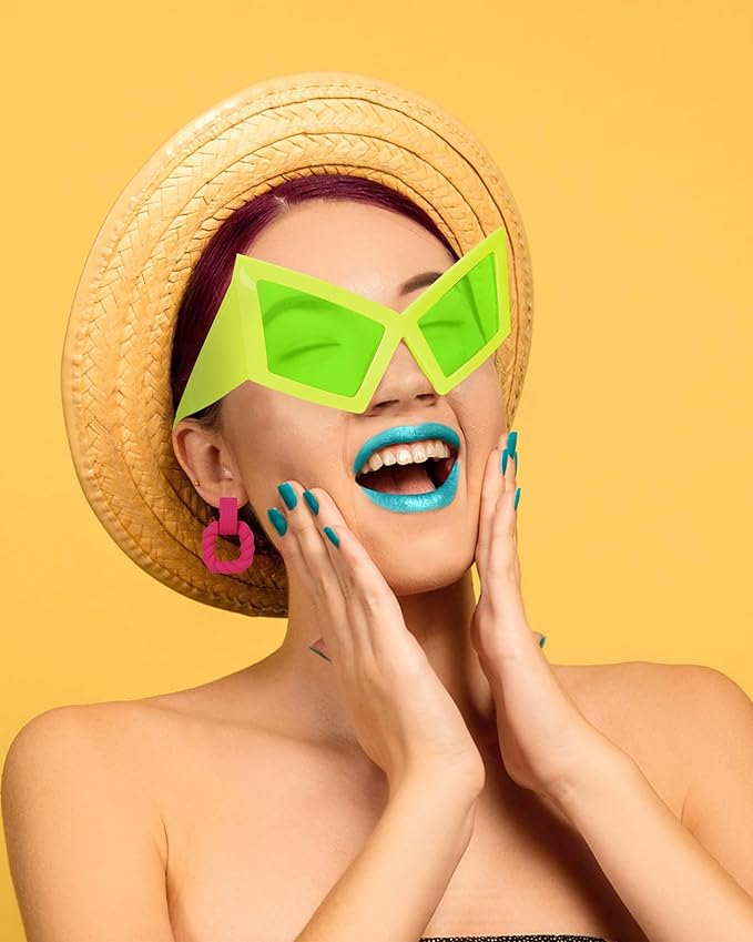 DANGCOS 80s Funny Glasses,Oversized Cat Eye Sunglasses Women,Max Face Width 5.9In Disco Accessories