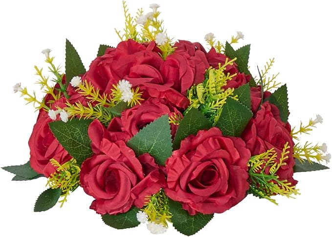 VEVOR Flower Balls Arrangement Bouquet 10 PCS, 9.5-Inch Wedding Red Roses Centerpieces, Fake Flowers Kissing Balls Decor Artificial Floral Arrangements Flower Bouquet for Home Party Table Decorations