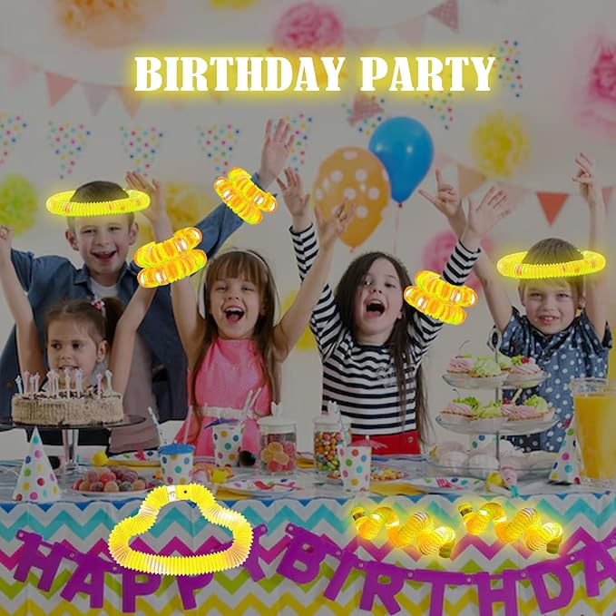 Yellow 12PCS Light Up Pop Fidget Tubes Party Favors-Glow in The Dark Party Supplies for Kids and Adults, Perfect for Festivals, Birthday Parties, Raves, Concerts, and Camping Decorations
