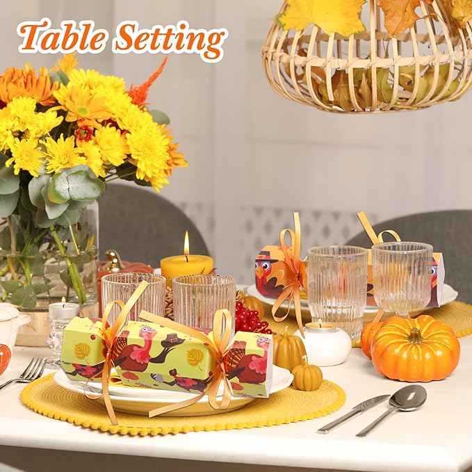 Xinnun 50 Packs Thanksgiving Cracker Kit No Snap Party Table Favors Pumpkin Maple Leaf DIY Thanksgiving Party Cracker Candy Boxes for Holiday Dinner Decoration Gift(Turkey)