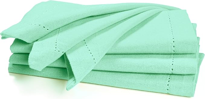 Palisa Cloth Dinner Napkins with Hemstitched Detailing & Mitered Corners Set of 4 (18x18 Inches) Mist Green - Cotton Reusable Dinner Napkins - Perfect for Weddings & Everyday Use