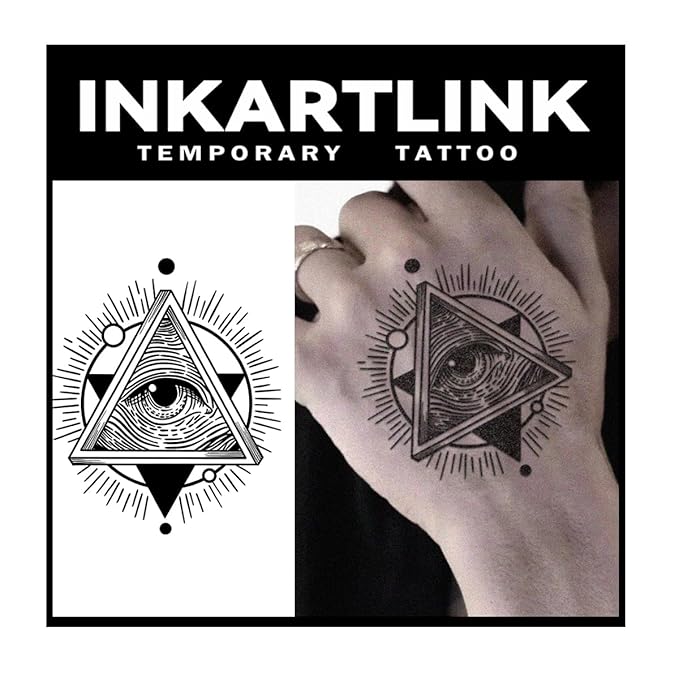INKARTLINK Tattoo Tech, 2 Sheets Medium Semi Permanent Tattoo, Adult Art Design Temporary Tattoos, Lasts 1-2 Weeks, Waterproof, Realistic Look, No Adhesive, No Reflection (All-Seeing Eye Design)