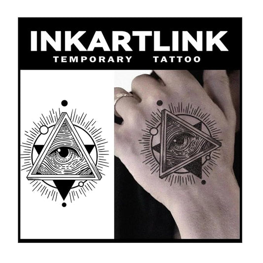 INKARTLINK Tattoo Tech, 2 Sheets Medium Semi Permanent Tattoo, Adult Art Design Temporary Tattoos, Lasts 1-2 Weeks, Waterproof, Realistic Look, No Adhesive, No Reflection (All-Seeing Eye Design)