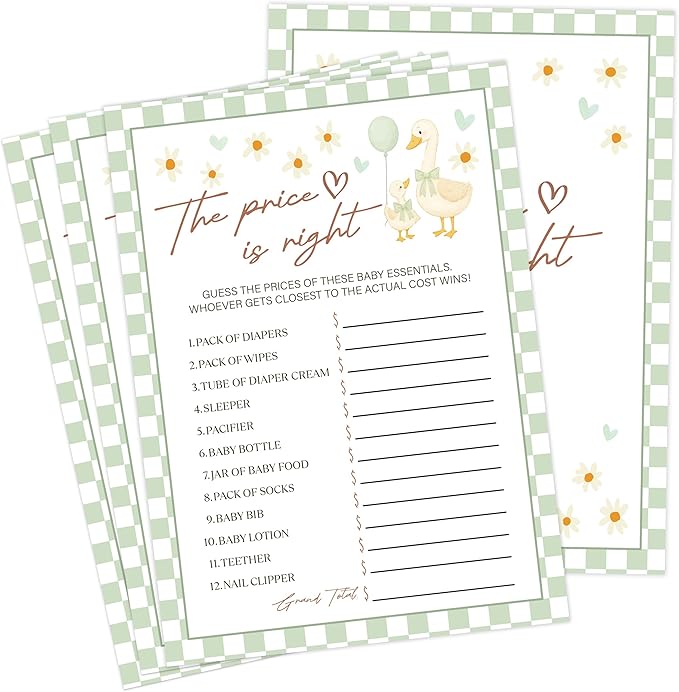 Goose Baby Shower Games, Sage Green Little Goose The Price is Right Game for 30 Guests with Game Cards, Gender Reveal, Baby Shower Supplies & Decorations (DV15)