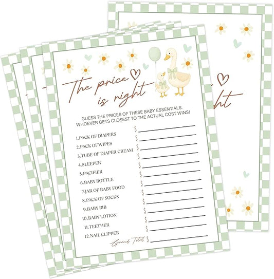 Goose Baby Shower Games, Sage Green Little Goose The Price is Right Game for 30 Guests with Game Cards, Gender Reveal, Baby Shower Supplies & Decorations (DV15)