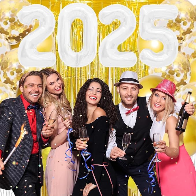 2025 Balloons, 40 Inch 2025 Number Balloons, 2025 White Balloons, Large Foil Happy New Year Balloons for New Year Eve Party Supplies 2025, New Years Decorations 2025, Christmas, Wedding, Halloween