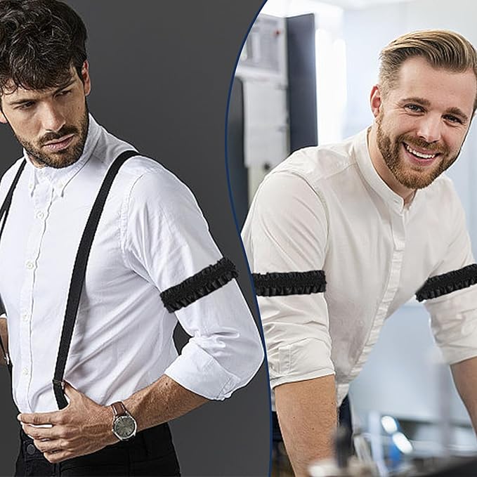 2PCS Sleeve Garters for Men - Vintage Elastic Armband, Roaring 20s Armband Garter, Anti-Slip Shirt Stays Mens Accessories Party Decoration (Black)