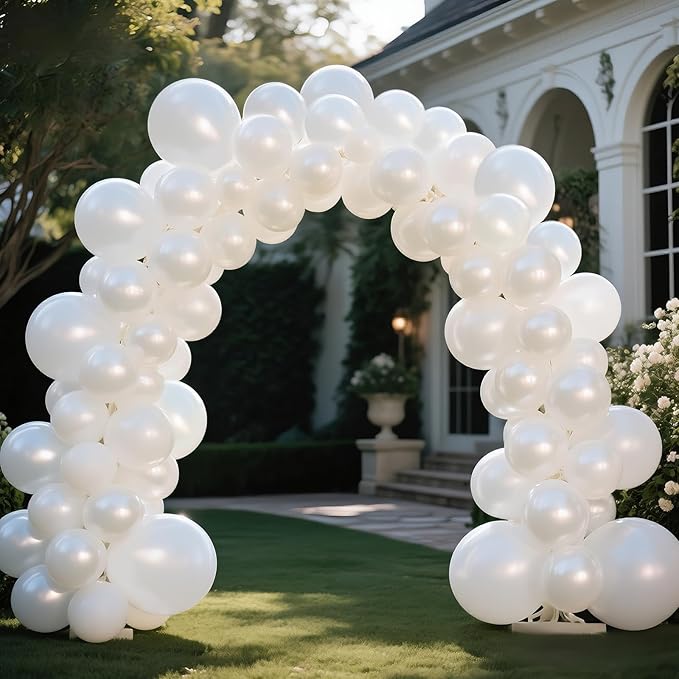 KAWKALSH Pearl White Balloon 110pcs, 12 Inch Thickened Latex Party Balloons Helium Bright Color for Birthday Baby Shower Wedding Party Supplies Arch Garland Decoration