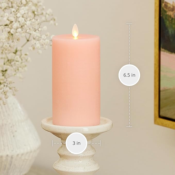 Luminara Flameless LED Battery Operated Flickering Pillar Candles, Mellow Peach Pack of 1 3" x 6.5", Realistic Moving Flame Real Wax Indoor/Outdoor