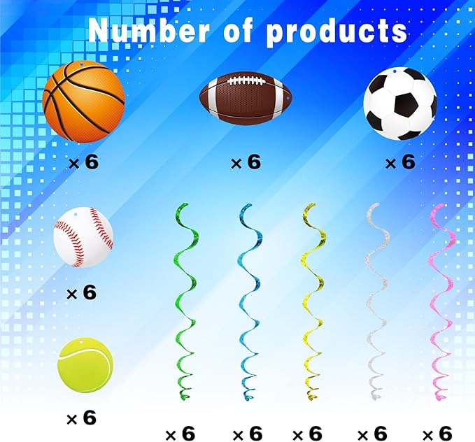 Sports Hanging Swirls Banner Decor 60 Pieces Foil Ceiling Hanging Swirls Streams Banner Decorations Garland for Kids Sport Celebrating Events Birthday Party Supplies Room Wall Decor