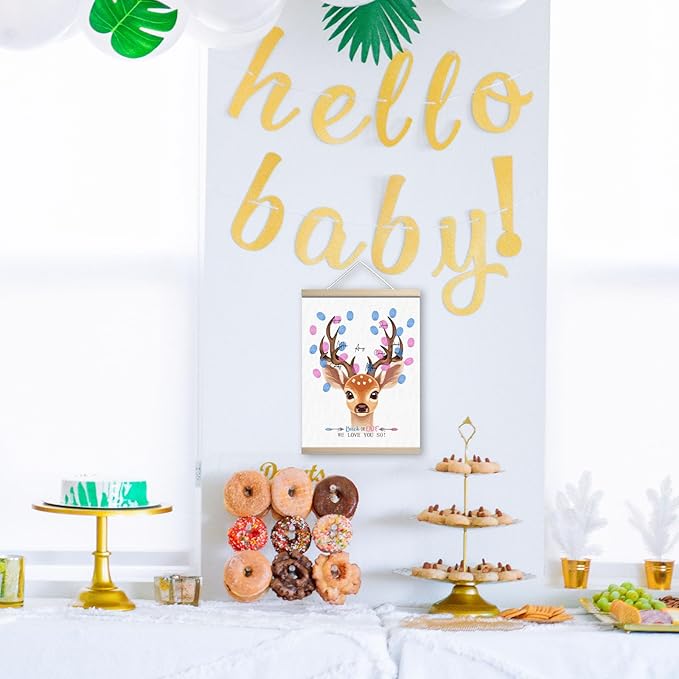 Giraffe Baby Shower Decoration, Gender Reveal Party Decorations Gifts Ideas, Baby Shower Party Supplies, Thumbprint Hanging Paintings(12x15in)
