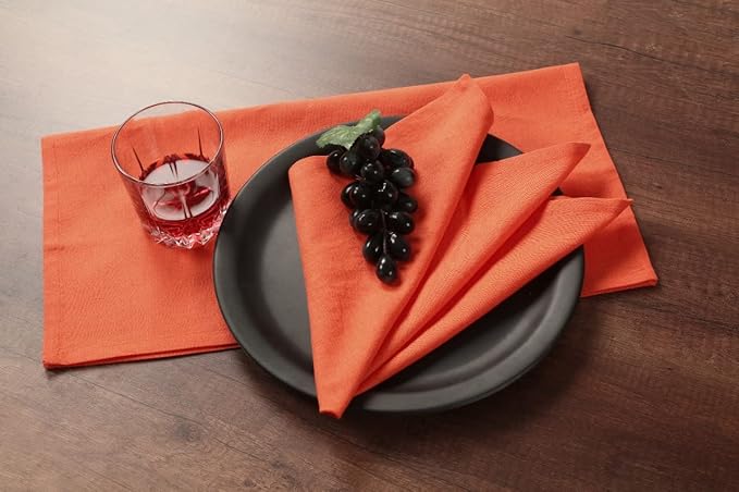 Cloth Napkins Set of 12 Cotton Linen 18x18 Inch - Soft Durable Washable - Ideal for Farmhouse Party Spring Summer Easter - Perfect Everyday Use Table Linen Pack of 12 Orange