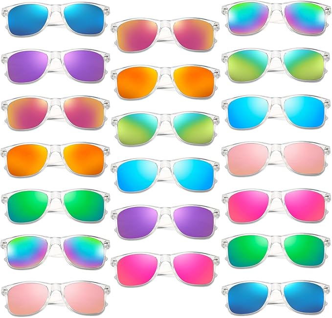 10/20 Pack Colored Sunglasses Mirrored Lens Bulk Party Glasses Classic Eyewear Birthday Beach Pool Unisex Adults