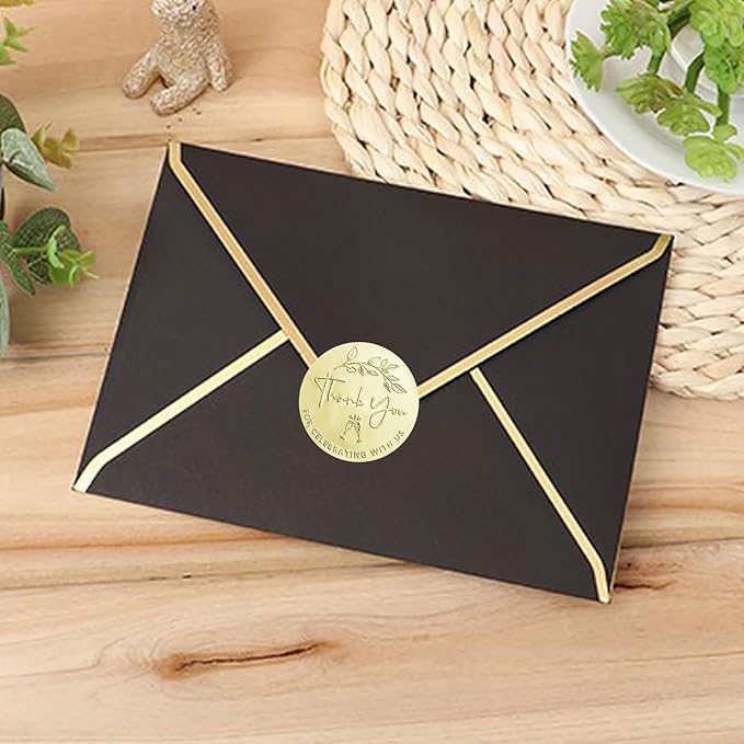 100 x Embossed Wedding Stickers Thank You for Celebrating with Us Favor Tags Party Favor Labels Gold Foil Embossed Round Sticker Tags Metallic Foil Wedding Decor 1.6 inch