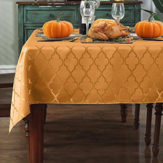 SASTYBALE Jacquard Thanksgiving Tablecloth Flower Pattern Autumn Table Cloth Spill Proof Wrinkle Resistant Table Cover for Harvest & Fall Decor (Rectangle, 52" x 70" (4-6 Seats),Amber)