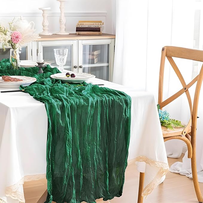 2 Pack 10 Ft Cheesecloth Table Runner Emerald Green Gauze Long Table Runners Boho Gauze Cheese Cloth Table Runner Rustic Sheer Runner for Wedding Party Table Decor ( 35 x 120 Inch )