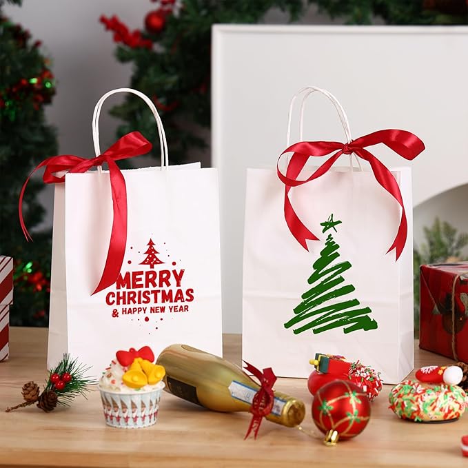 OUTUXED 35pcs Paper Gift Bags with Handles, 7.1x3.6x9.3in Kraft Medium Size Paper Bags for Retail, Gift Wrapping and Shopping