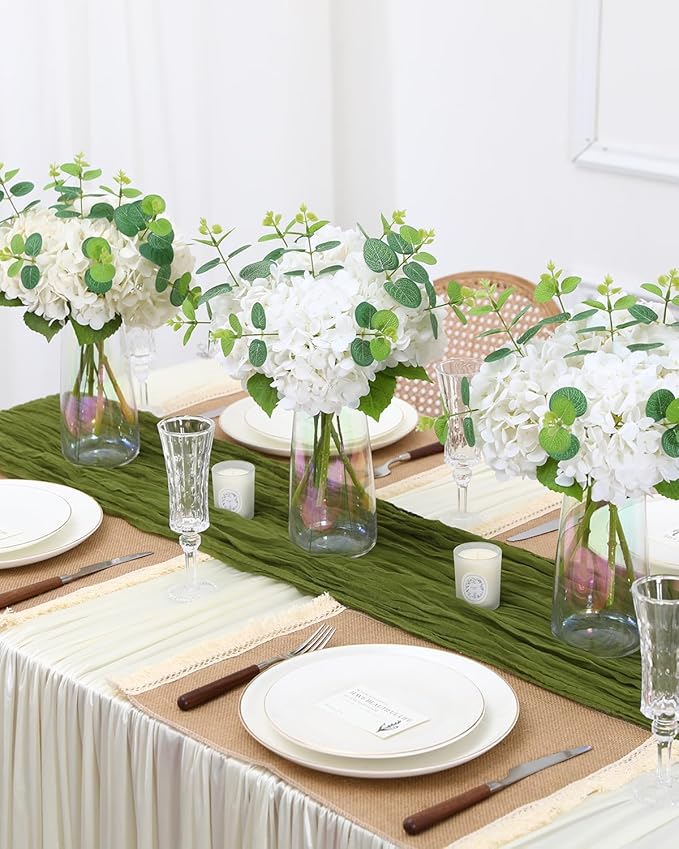 Tifuly 4pcs Fake Hydrangea with Vase -3D Real Touch Faux Hydrangea Flowers and 3pcs Eucalyptus Stems for Wedding Centerpiece Home Party Table Decoration（White）