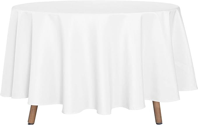sancua Round Tablecloth - 90 Inch - Water Resistant Spill Proof Washable Polyester Table Cloth Decorative Fabric Table Cover for Dining Tables, Buffet Parties and Camping, White