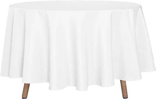 sancua Round Tablecloth - 90 Inch - Water Resistant Spill Proof Washable Polyester Table Cloth Decorative Fabric Table Cover for Dining Tables, Buffet Parties and Camping, White