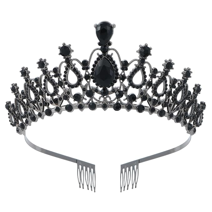 Schmoopy Tiara Crown for Women, Crystal Tiara for Bridal Prom Queen Birthday Birthday Party (B-Black)