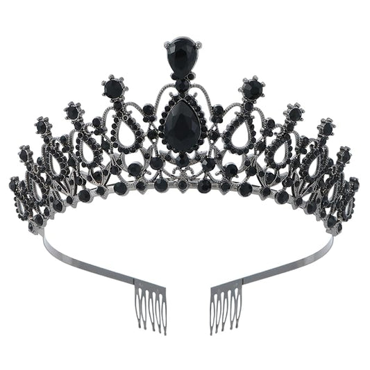 Schmoopy Tiara Crown for Women, Crystal Tiara for Bridal Prom Queen Birthday Birthday Party (B-Black)