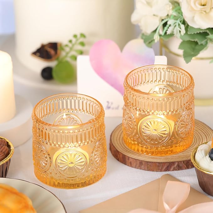 6Pcs Large Votive Candle Holders Gold Glass Tealight Candle Holders for Wedding, Table Centerpiece, Party, Birthday, Home Decor