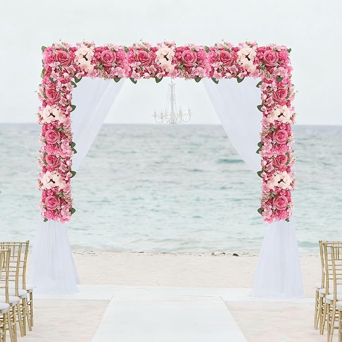 6 Pack Artificial Peony Garland,Wedding Arch Artificial Flower Panels,Flowers Wall Backdrop Panel for Wedding Dining Table Christmas Home Party Decor (Pink &Purple)
