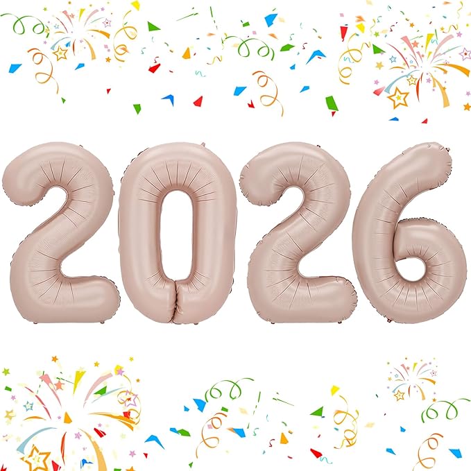 KALOR 42 Inch 2026 Pastel Pink Foil Mylar Number Balloons, Giant 2026 New Years Decorations for 2026 Happy New Year Eve and Graduations Party Supplies