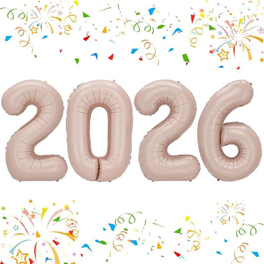 KALOR 42 Inch 2026 Pastel Pink Foil Mylar Number Balloons, Giant 2026 New Years Decorations for 2026 Happy New Year Eve and Graduations Party Supplies