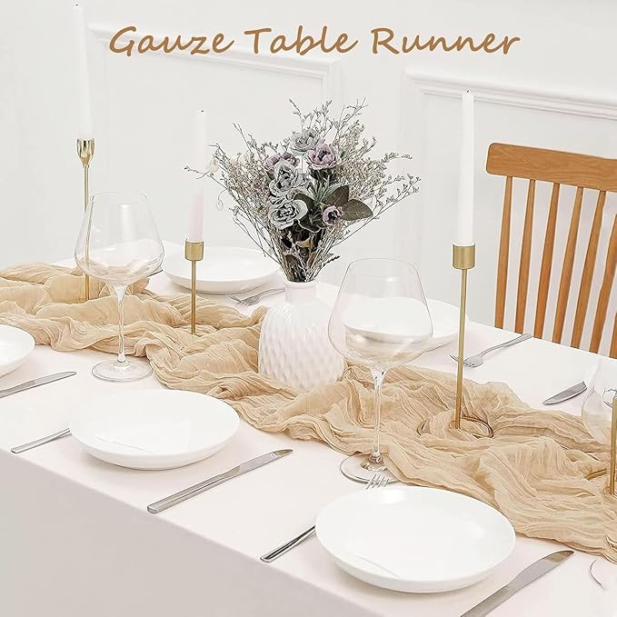 24 Pack Cheesecloth Table Runner, 35x120 Inch Boho Gauze Beige Table Runner 10ft Rustic Sheer Cheese Cloth Table Decor for Wedding Baby Bridal Shower Birthday Party Table Decoration