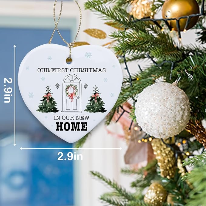 Our First Christmas in Our New Home Ornament Housewarming Gifts New Home for Couple Friends Him Her First Home Christmas Heart Ceramic Xmas Tree Ornament Decorations