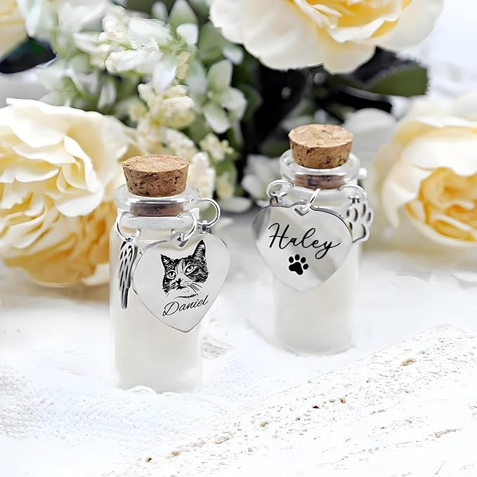 Personalized Pet Memorial Keepsake Box, Engraved Wooden Urn for Cat/Dog Ashes, Custom Name & Date Memorial Box, Sympathy Gift for Loss of Pet (Glass Bottle)