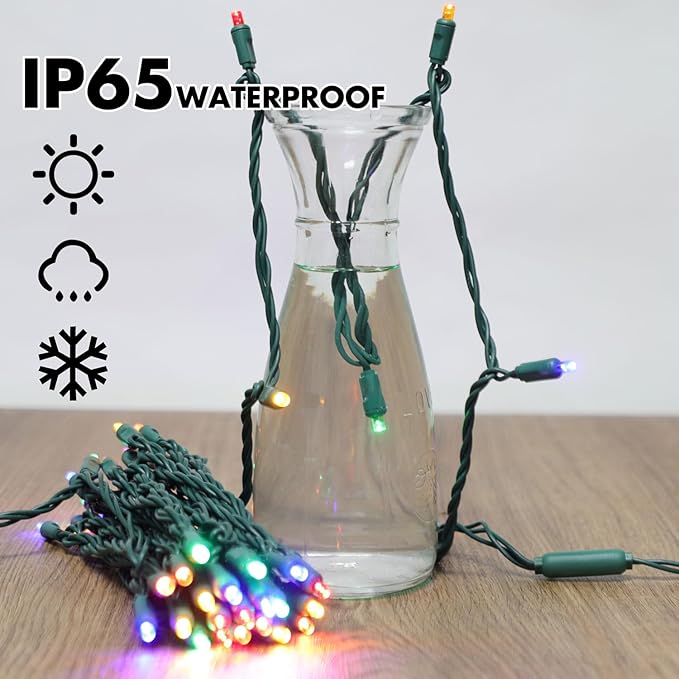 LAMPHOME 100Count (2pk of 50L) String Lights, LED Christmas Lights, 6" SPACING,Green Wire,Multicolour