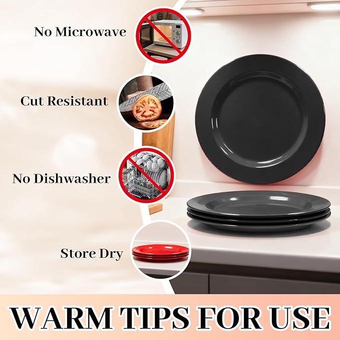 MENDENG 50PCS Black Plastic Plates for Party, 25x10.25 Dinner Plates & 25x7.5 Dessert Plates, Heavy Duty Disposable Plastic Plates for Party Halloween Picnic BBQ