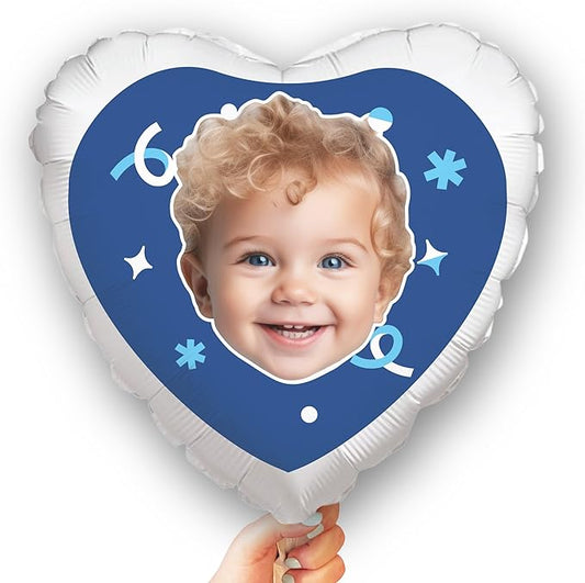 Big Dot of Happiness Personalized Fun Face Photo Blue Heart Balloons, Custom Birthday Balloons, Boy Baby Shower Decorations, Bachelorette Party, Bridal Shower, Double-Sided Mylar Balloon, 1 Piece
