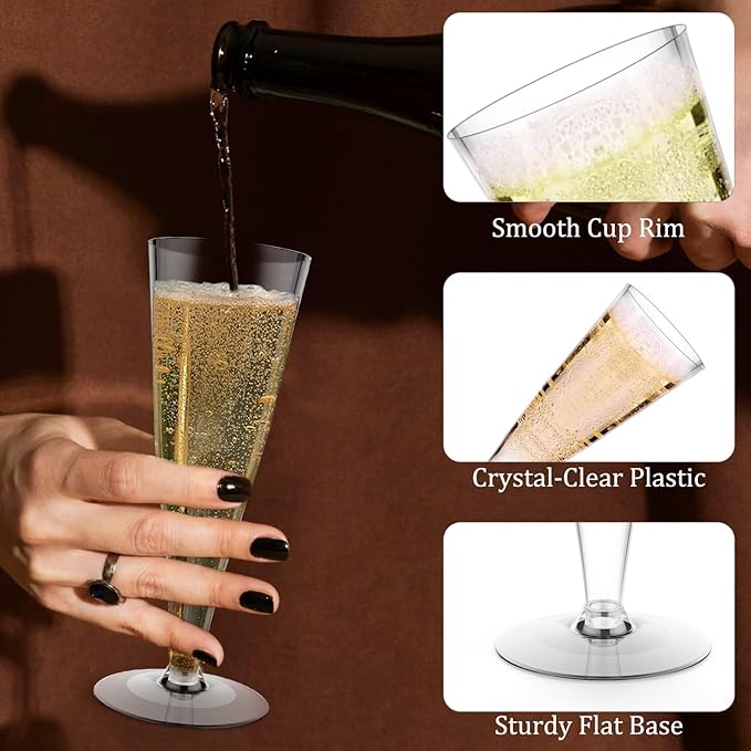 200 Pack Plastic Champagne Flutes Disposable Champagne Glasses, 4.5 Oz Clear Mimosa Glasses Bulk Cocktail Toasting Cups for Party Supplies Wedding Bride Bar, Copas De Plastico Para Brindis