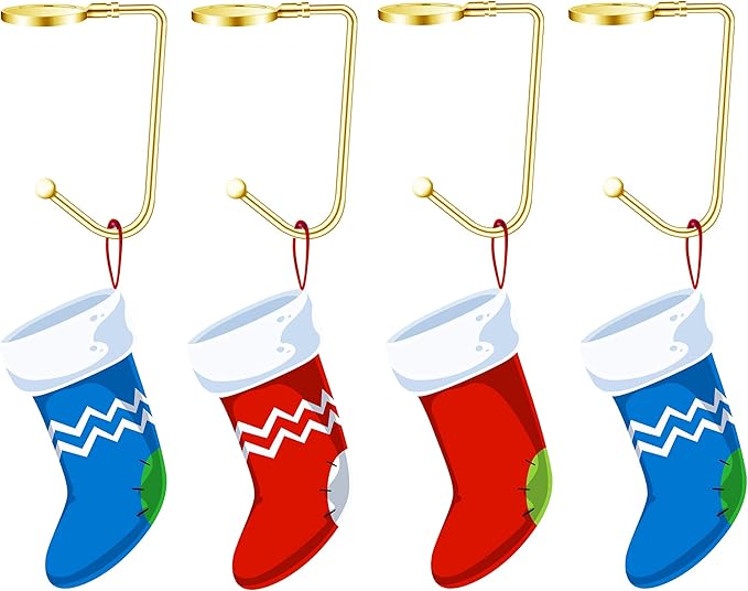 Christmas Stocking Holders Christmas Stockings Hooks Hanger Clip Non-Slip Safety Fireplace Hooks Mantel Hooks for Christmas Party Decoration (Gold, 6)