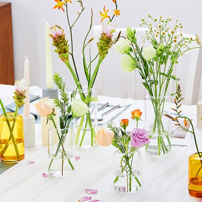 ZENS Bud Vases Set of 3, Modern Small Glass Vases for Flower Clear Bud Vases for Wedding Centerpiece, Blown Thicker Glass Small Vase for Flowers, Wedding Party Events Home Bathroom Decor