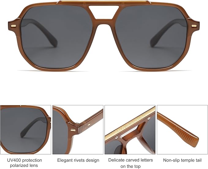 SOJOS Retro Trendy Aviator Polarized Sunglasses Men Women Vintage 70s Square Stylish Frame Sun Glasses SJ2283