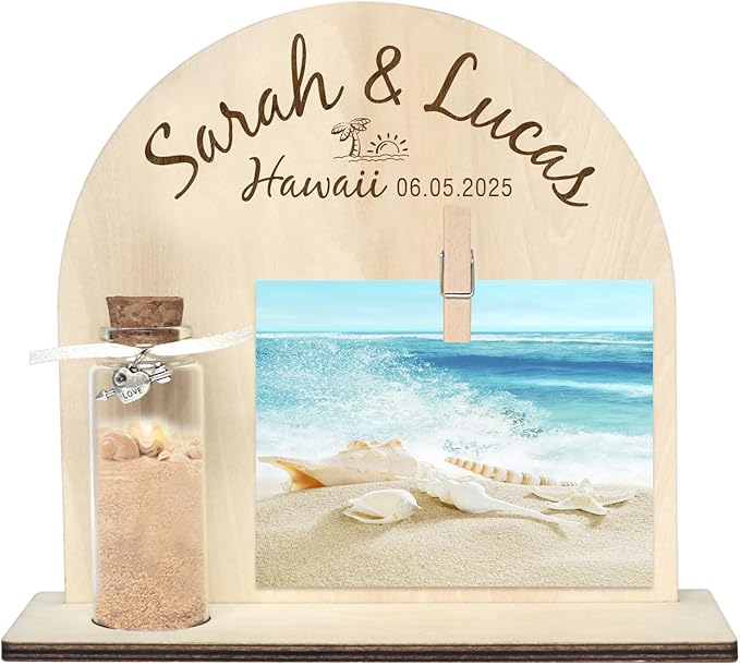 Personalized Honeymoon Sand Jar，Custom Anniversary Photo presents, Vacation Keepsake Jar，Wedding Presents，Honeymoon Present, Bride to be Gift，Valentine’s Day Gifts (style2)