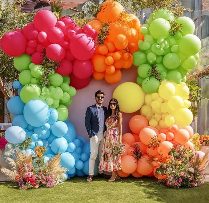 Hot Pink Orange Blue Balloon Garland Double Stuffed Pink Green Yellow Peach Teal Balloon Arch Kit Colorful Balloons for Birthday Baby Shower Wedding Bridal Tropical Hawaiian Flamingo Luau Party Decor