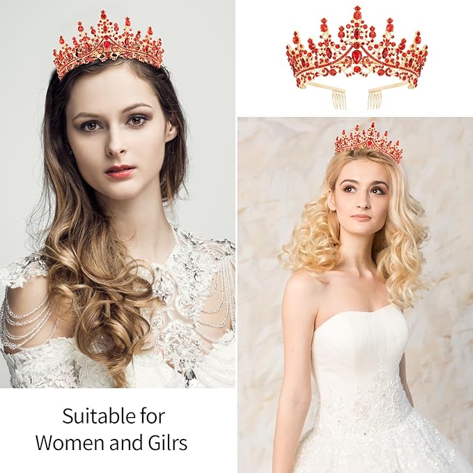 Velscrun Red Crystal Birthday Queen Tiara Crown for Women Girls Birthday Queen Headband Sash Elegant Princess Crown with Combs Hair Accessories Happy Birth Party Decorations Mom Birth Gift
