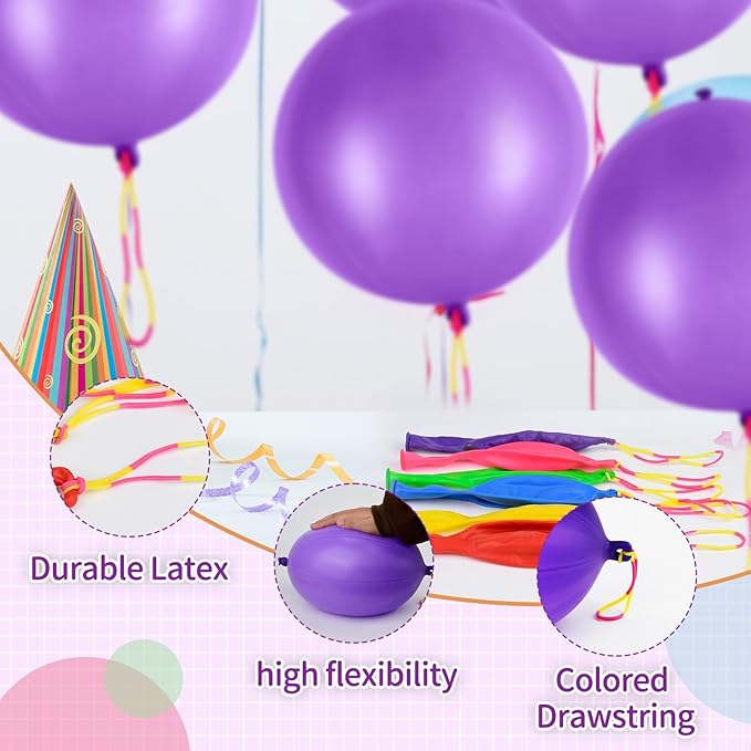24 Pcs Purple Punch Balloons Bounce with Rubber Band Handle Punching Balloon Heavy Duty for Birthday party favors, Kids (Purple)