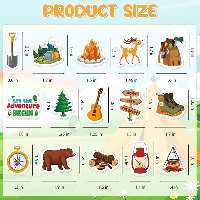 300Pcs Travel Camping Foam Stickers, Self-Adhesive Camping Stickers Outdoor Adventure Themed Sticker Decorations for DIY Arts Crafts Scrapbooks Party Favors School Activity Reward