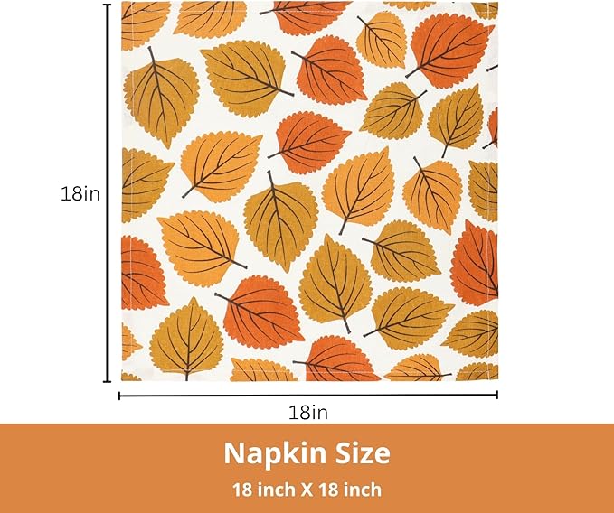 PurpleEssences Fall Harvest Decor Thanksgiving Napkins, 18x18 Cloth Napkins Set of 6, 100% Cotton Autumn Leaves Dinner Napkins for Farmhouse Kitchen, Amber