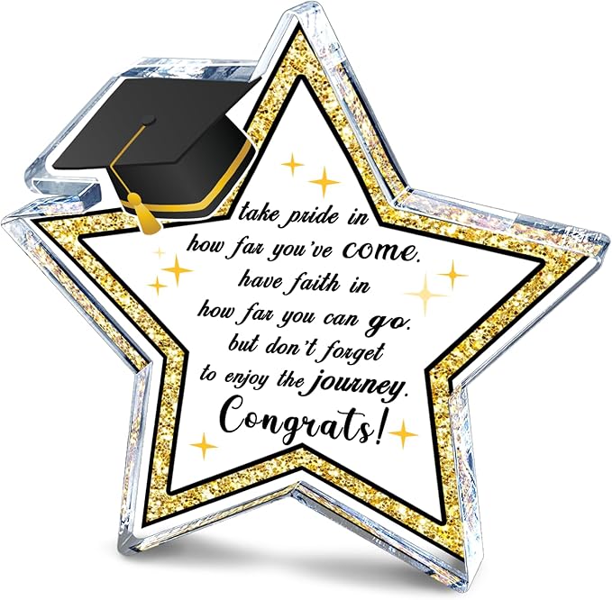 Graduation Gifts for Her Him,College High School Graduation Gifts, Masters Degree Graduate Gifts,Graduation Inspirational Star Shape Acrylic Decor Desk Sign,Home Shelf Decoration Grad Gift